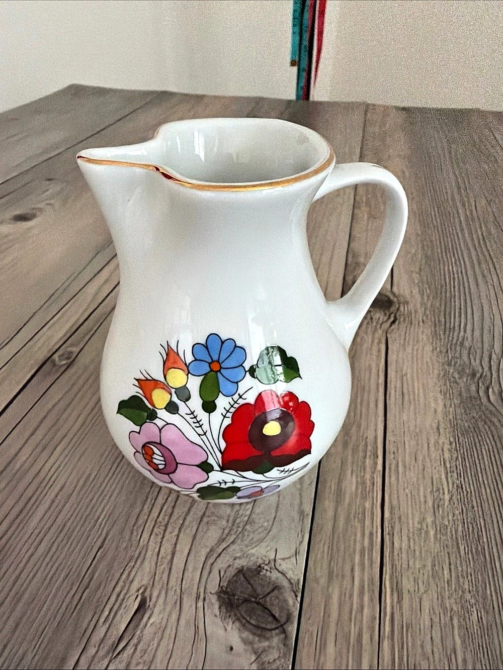 Vintage Kalocsa Hungary Rare Beautiful hand painted Floral Porcelain Creamer